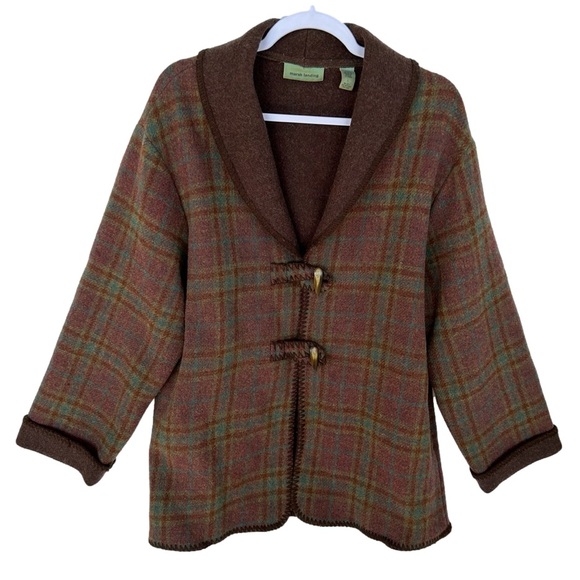 Vintage Jackets & Blazers - Vintage Marsh Landing Unique Brown Plaid Wool Button Up Blanket Coat Size Large